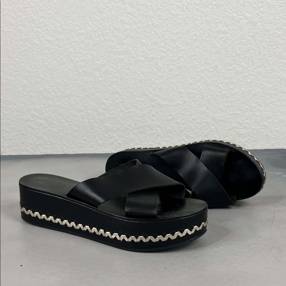 Ancient Greek Sandals Black Flatform Cross Strap Platform Slides Sandals